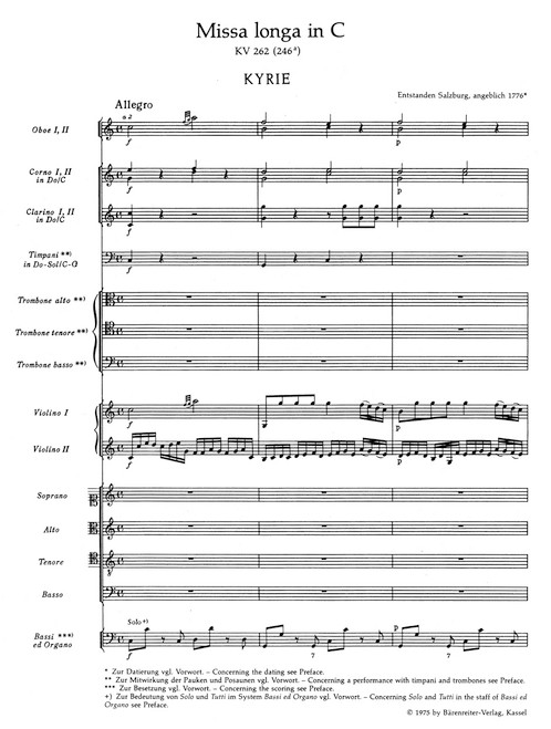 Missa longa in C major K. 262 (246a) [Bar:BA4853]