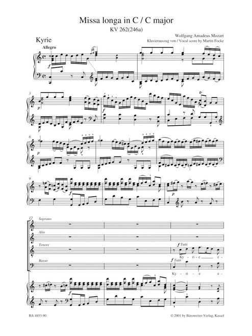 Missa longa in C major K. 262 (246a) [Bar:BA4853-90]