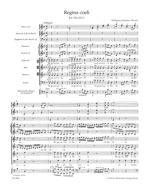 Regina coeli in C major K. 276 (321b) [Bar:BA4888]