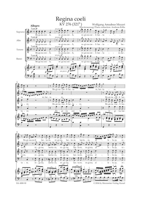 Regina coeli in C major K. 276 (321b) [Bar:BA4888-90]