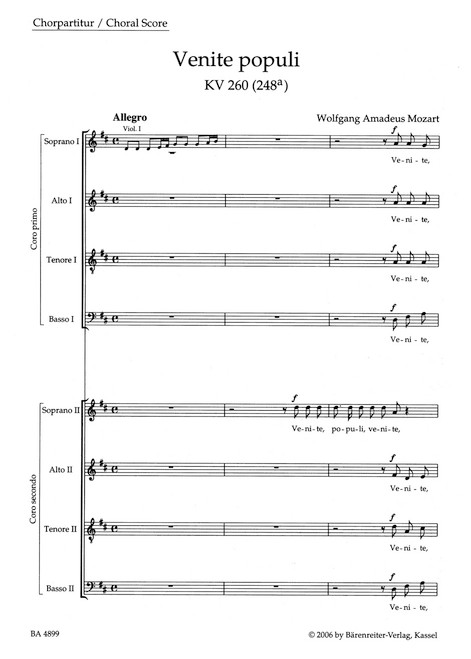 Venite populi K. 260 (248a) [Bar:BA4899-91]