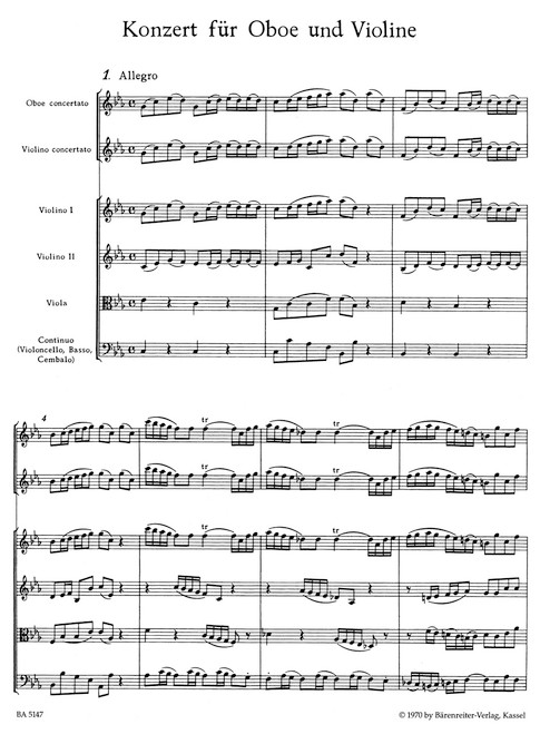 Concerto for Oboe, Violin, Strings and Basso Continuo in C minor [Bar:BA5147]