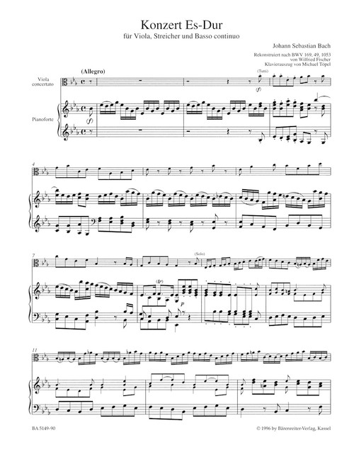 Concerto for Viola, Strings and Bc in E-flat major [Bar:BA5149-90]