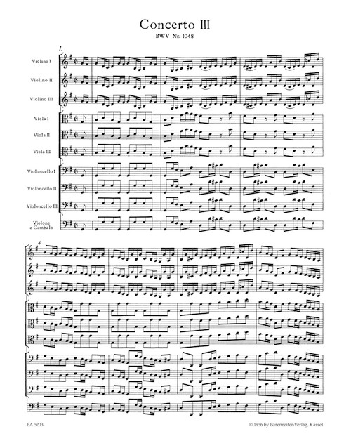 Brandenburg Concerto no. 3 in G major BWV 1048 [Bar:BA5203]