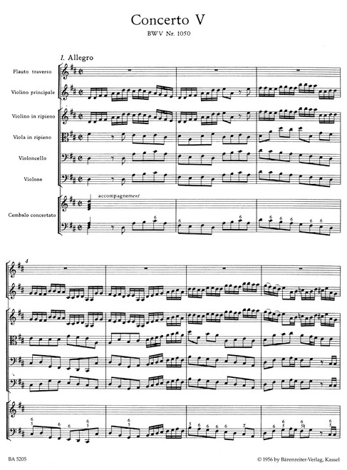 Brandenburg Concerto No. 5 BWV 1050 and Concerto No. 5 "Early Version" BWV 1050a in D major BWV 1050, 1050a [Bar:BA5205]