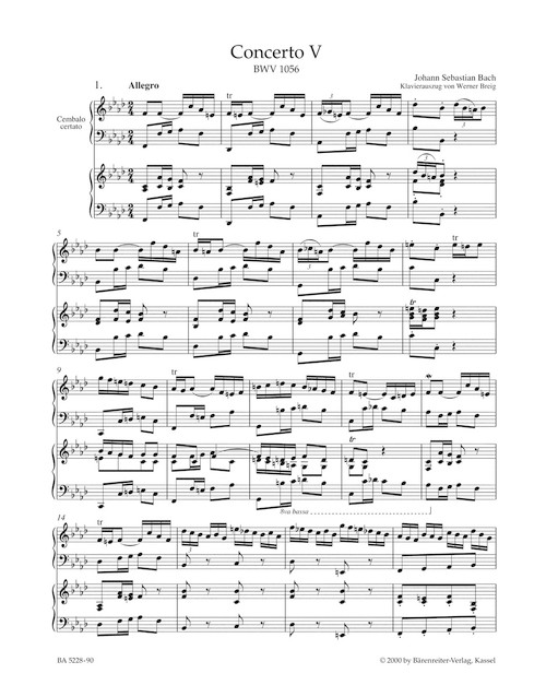 Concerto for Harpsichord and Strings no. 5 in F minor BWV 1056 [Bar:BA5228-90]