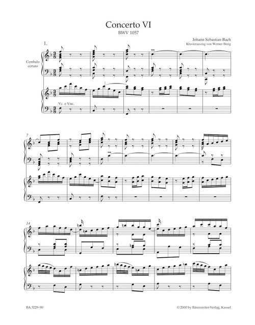 Concerto for Harpsichord, two Recorders and Strings no. 6 in F major BWV 1057 [Bar:BA5229-90]
