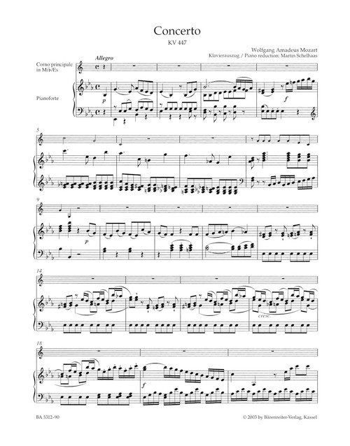 Concerto for Horn and Orchestra no. 3 in E-flat major K. 447 [Bar:BA5312-90]