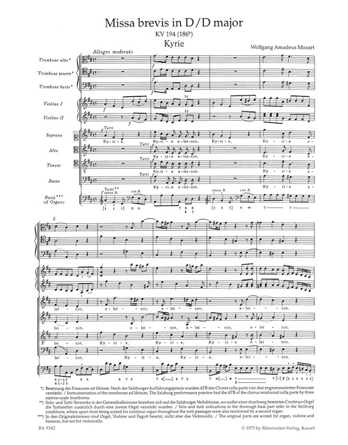 Missa brevis in D major K. 194 (186h) [Bar:BA5342]