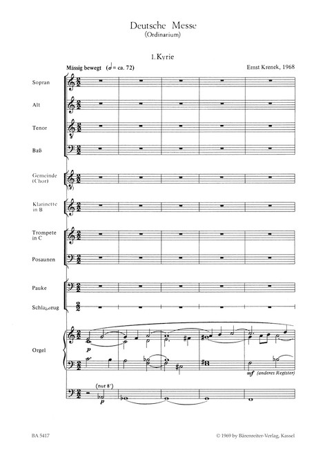 Deutsche Messe for Choir, Congregation and Instruments (1968) [Bar:BA5417]