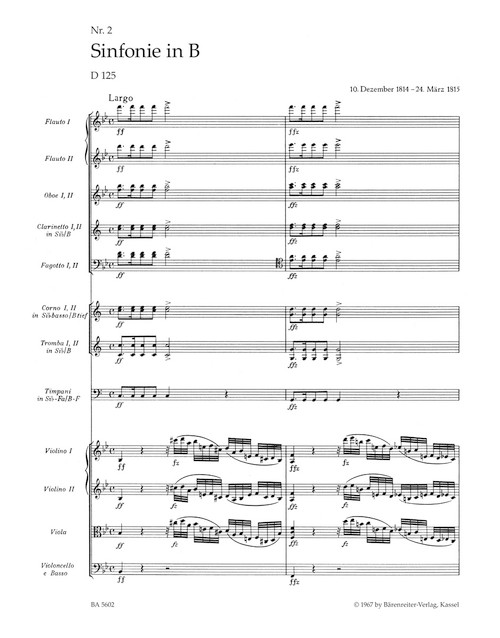 Symphony no. 2 in B-flat major D 125 (1814) [Bar:BA5602]