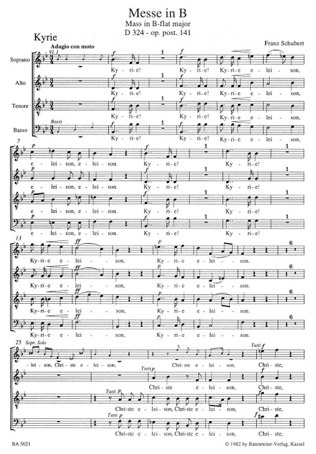 Mass in B-flat major op. post. 141 D 324 [Bar:BA5621-91]