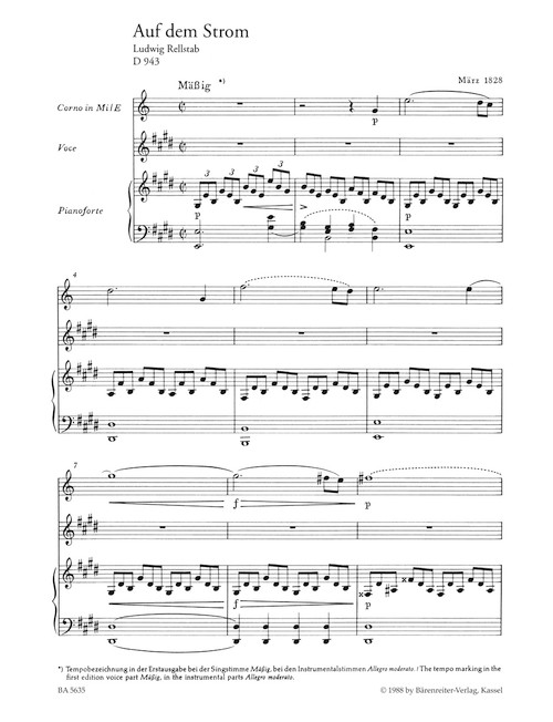 Auf dem Strom for high voice, horn (violoncello) and piano op. post.119 D 943 [Bar:BA5635]