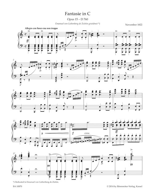 Fantasy for Piano in C major op. 15 D 760 "Wanderer Fantasy" [Bar:BA10870]