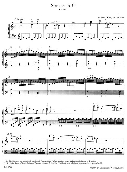 Sonata for Piano in C major K. 545 "Facile" [Bar:BA5763]