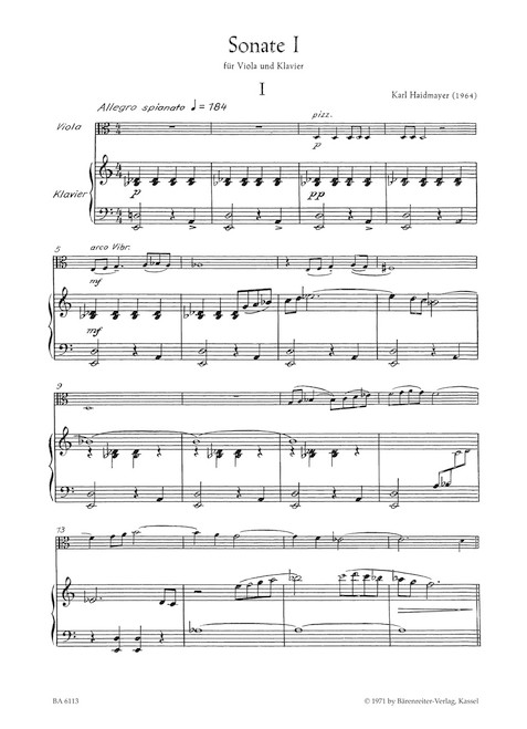Sonata I for Viola and Piano (1964) [Bar:BA6113]