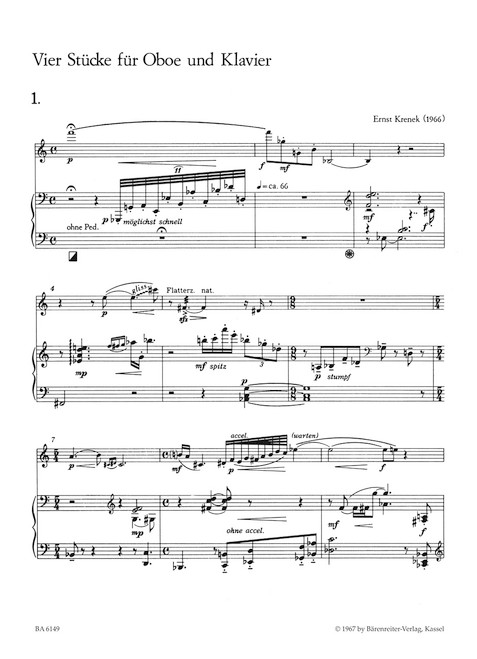 Four pieces for Oboe and Piano op. 193 (1966) [Bar:BA6149]