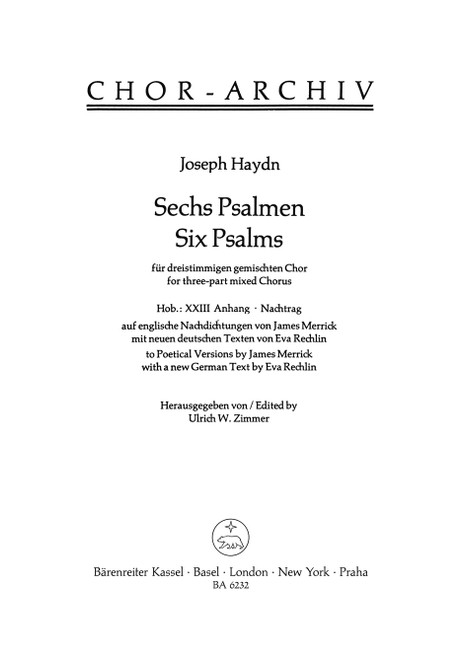 Six Psalms Hob XXIII:Anhang [Bar:BA6232]
