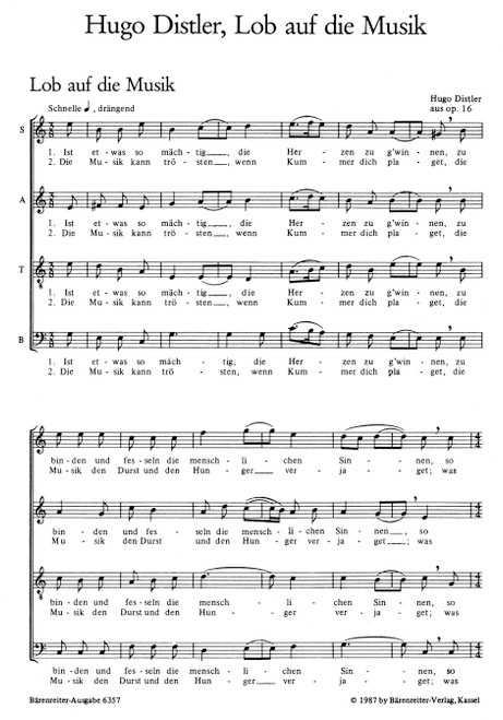 Lob auf die Musik für vier- bis sechsstimmigen Chor [Bar:BA6357]