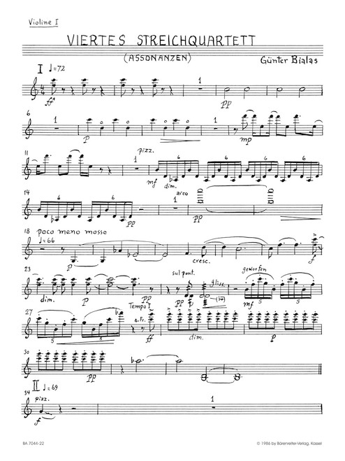 Viertes Streichquartett "Assonanzen" (1986) [Bar:BA7044-22]
