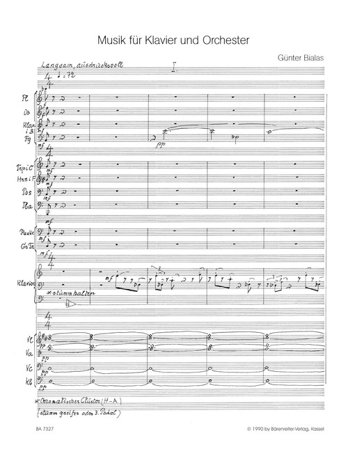 Musik für Klavier und Orchester (1990) [Bar:BA7327]