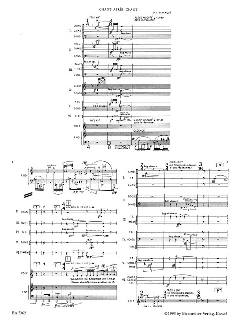 Chant après chant pour six batteurs, voix et piano (1966) [Bar:BA7362]