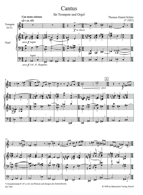 Cantus für Trompete und Orgel (1998) [Bar:BA7454]