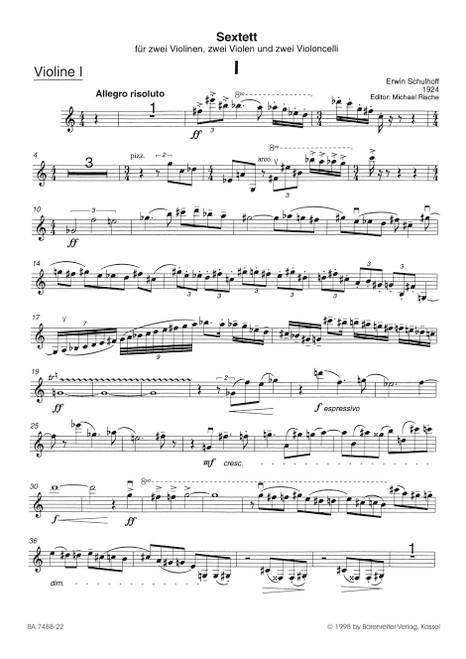 Sextet for Two Violins, Two Violas and Two Violoncellos (1924) [Bar:BA7488-22]