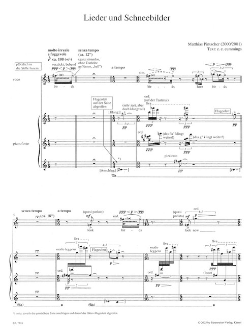 Lieder und Schneebilder for Solo soprano and piano (2000/2001) [Bar:BA7785]