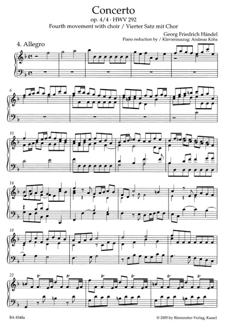Concerto for Organ and Orchestra in F major op. 4/4 HWV 292 [Bar:BA8348-90]