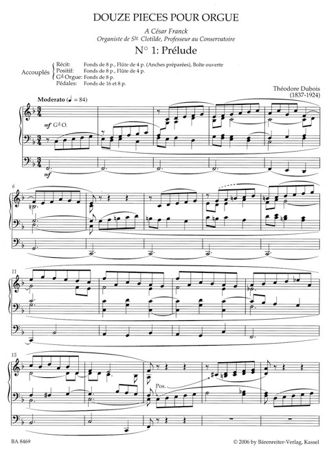 Organist at the Church "La Madeleine": Douze Pièces pour Orgue ou Piano-Pédalier (1886) [Bar:BA8469]