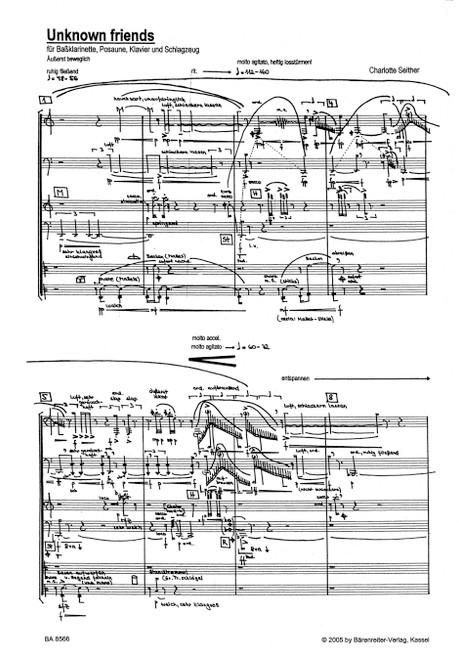 Unknown friends für Bassklarinette, Posaune, Klavier und Schlagzeug (2003) [Bar:BA8566]