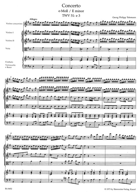 Concerto for Violin and Orchestra in E minor TWV 51:e3 [Bar:BA8652]
