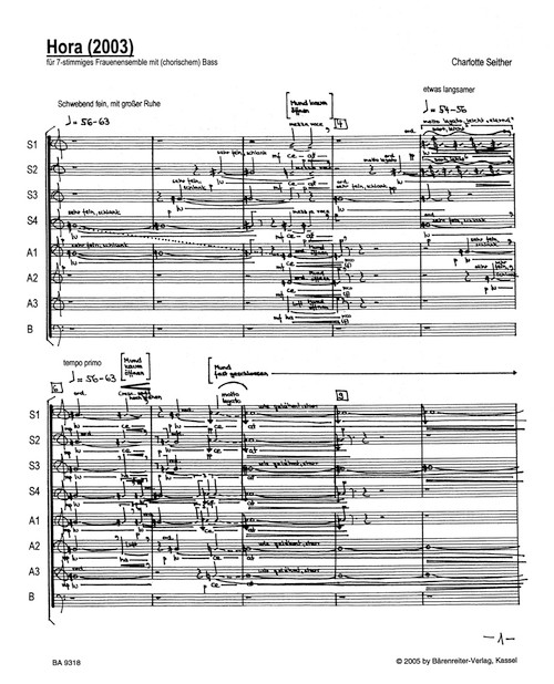 Hora für 7-stimmiges Frauenensemble mit (chorischem) Bass (2003) [Bar:BA9318]