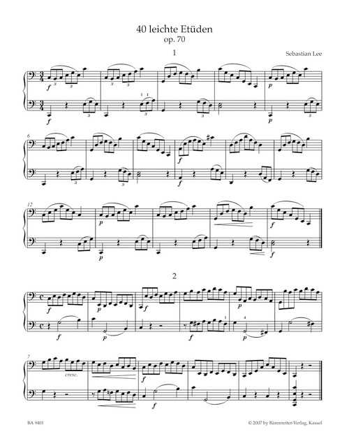 40 Easy Etudes for Violoncello with an Accompaniment of a 2nd Violoncello (ad lib.) op. 70 [Bar:BA9401]