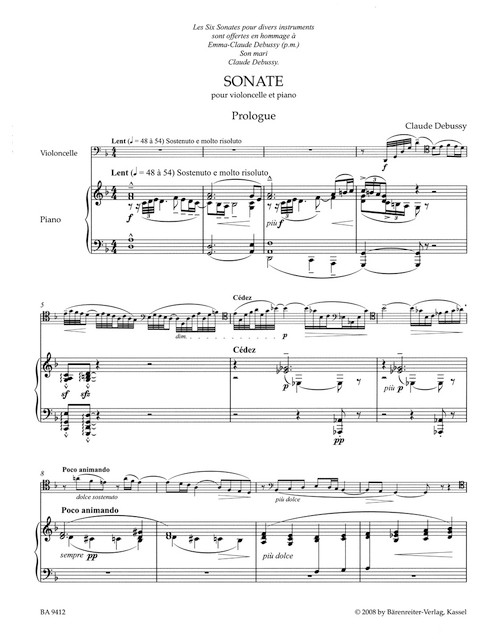 Sonata for Violoncello and Piano [Bar:BA9412]