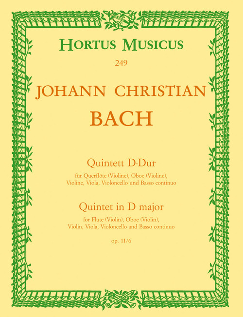 Bach, J.C. - Quintett für Querflöte(Violine), Oboe(Violine), Violine, Viola, Violoncello und Basso continuo [Bar:HM249]