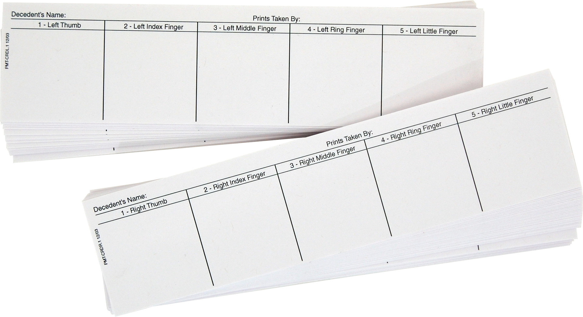Postmortem Fingerprint Record Card Strips, 100 per pack