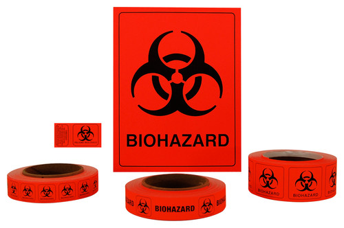 Biohazard Labels, Front and roll view.