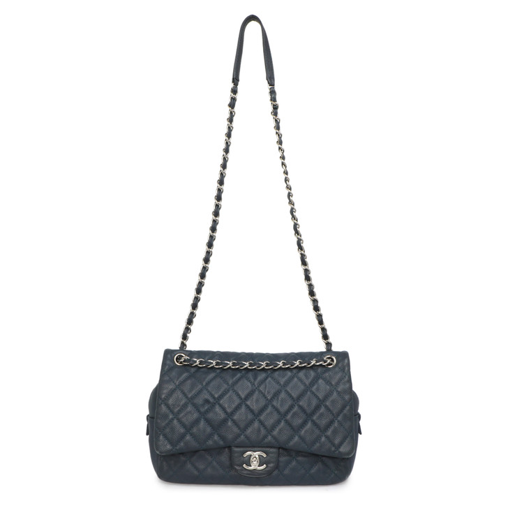 Chanel Navy Quilted Caviar Jumbo Easy Flap