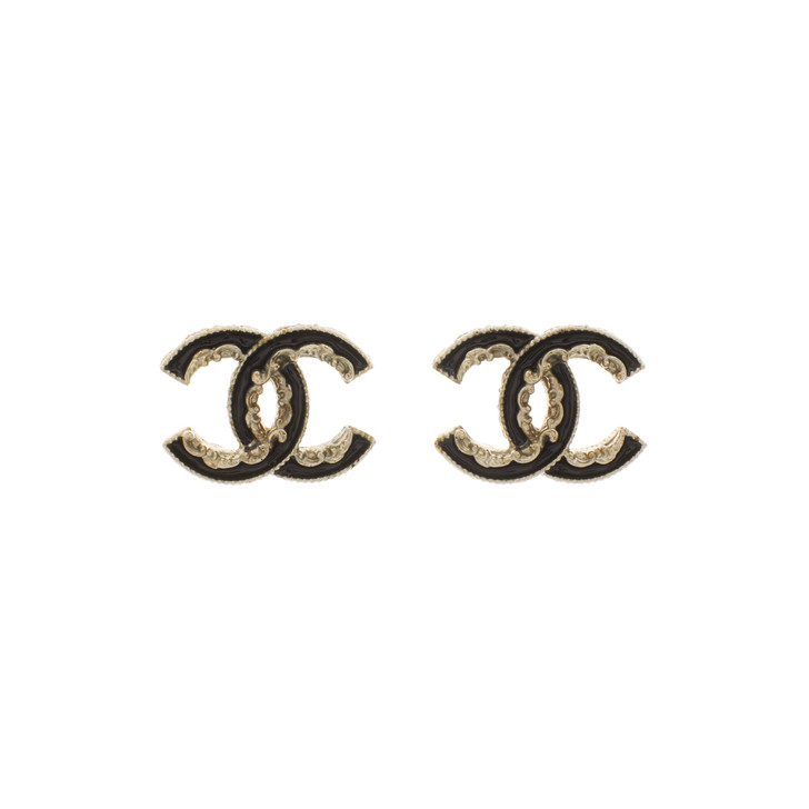Chanel Black Enamel CC Earrings