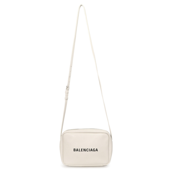 Balenciaga White Calfskin Logo S Everyday Camera Bag