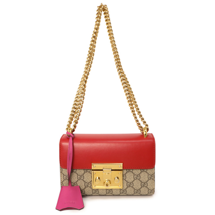 Gucci Hibiscus Red & New Rosette GG Supreme Monogram Small Padlock Shoulder Bag