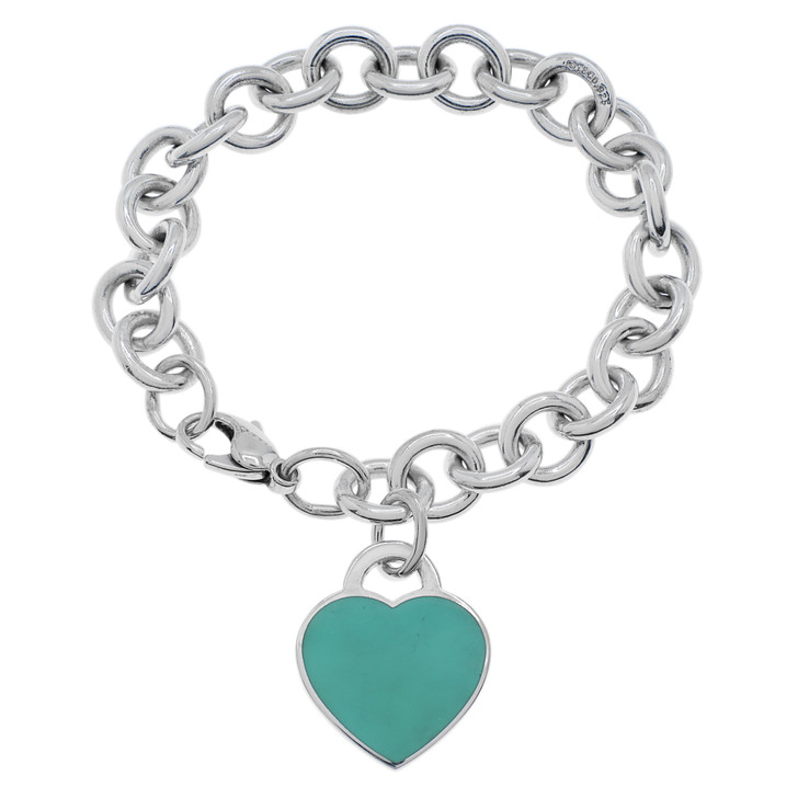 Tiffany & Co. Sterling Silver & Enamel Heart Tag  Bracelet