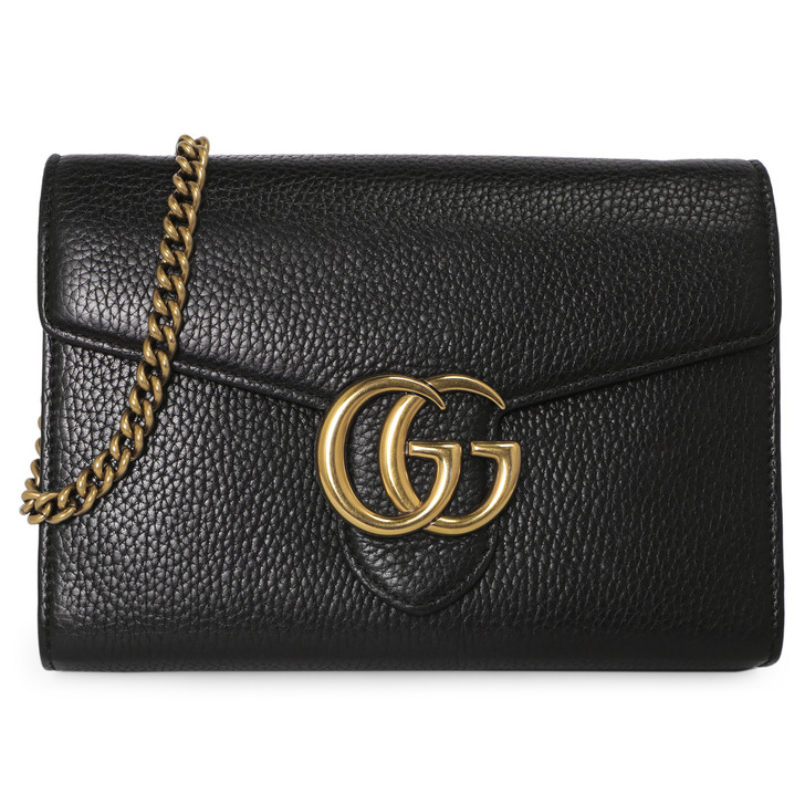 Gucci Black Calfskin GG Marmont Chain  Wallet