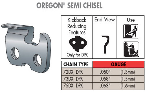 75DPX072G - OREGON VERSACUT CHAINSAW CHAIN SEMI-CHISEL DOUBLE RAKER 3/8 PITCH .063 GAUGE 72-DRIVERS 75DPX072G - OREGON VERSACUT CHAINSAW CHAIN SEMI-CHISEL DOUBLE RAKER 3/8 PITCH .063 GAUGE 72-DRIVERS