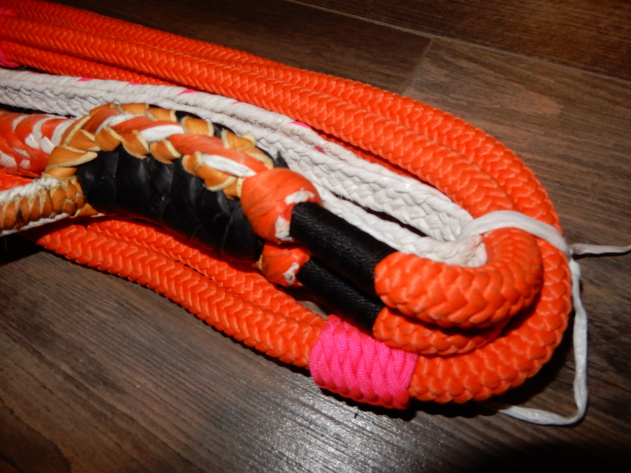 Orange Nylon on White Poly Pro 9/7 RH 3/4 x 3/4 - EPT Bull Ropes