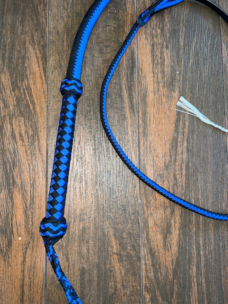 Bull Whip - Black & Blue Paracord Nylon on Leather 16 Ply - 6ft Handmade