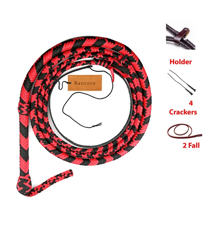 Black and Red Paracord Bull Whip Handmade 4ft to 14ft