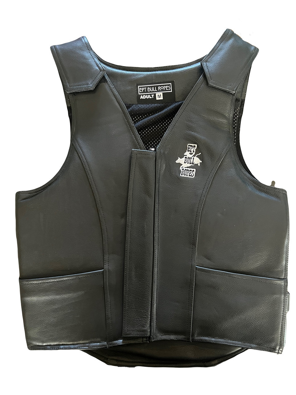 EPT Leather Bull Riding Vest - Black Leather EPT Brand - Adult Medium Tall